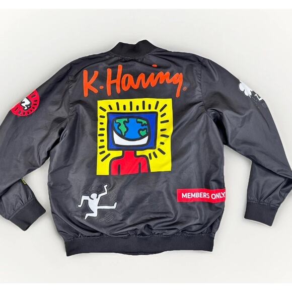 Keith Haring x Members Only Jacket Mens M Black Bomber Tokyo Pop Art Streetwear - Picture 1 of 14